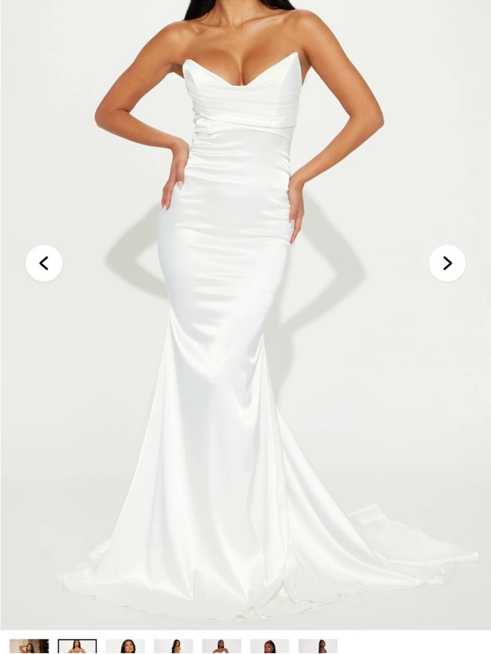 Fashion Nova White Strapless Satin Mermaid Gown